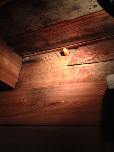 Original basement beams, note the numerals etched at Laura's construction 200 years ago
